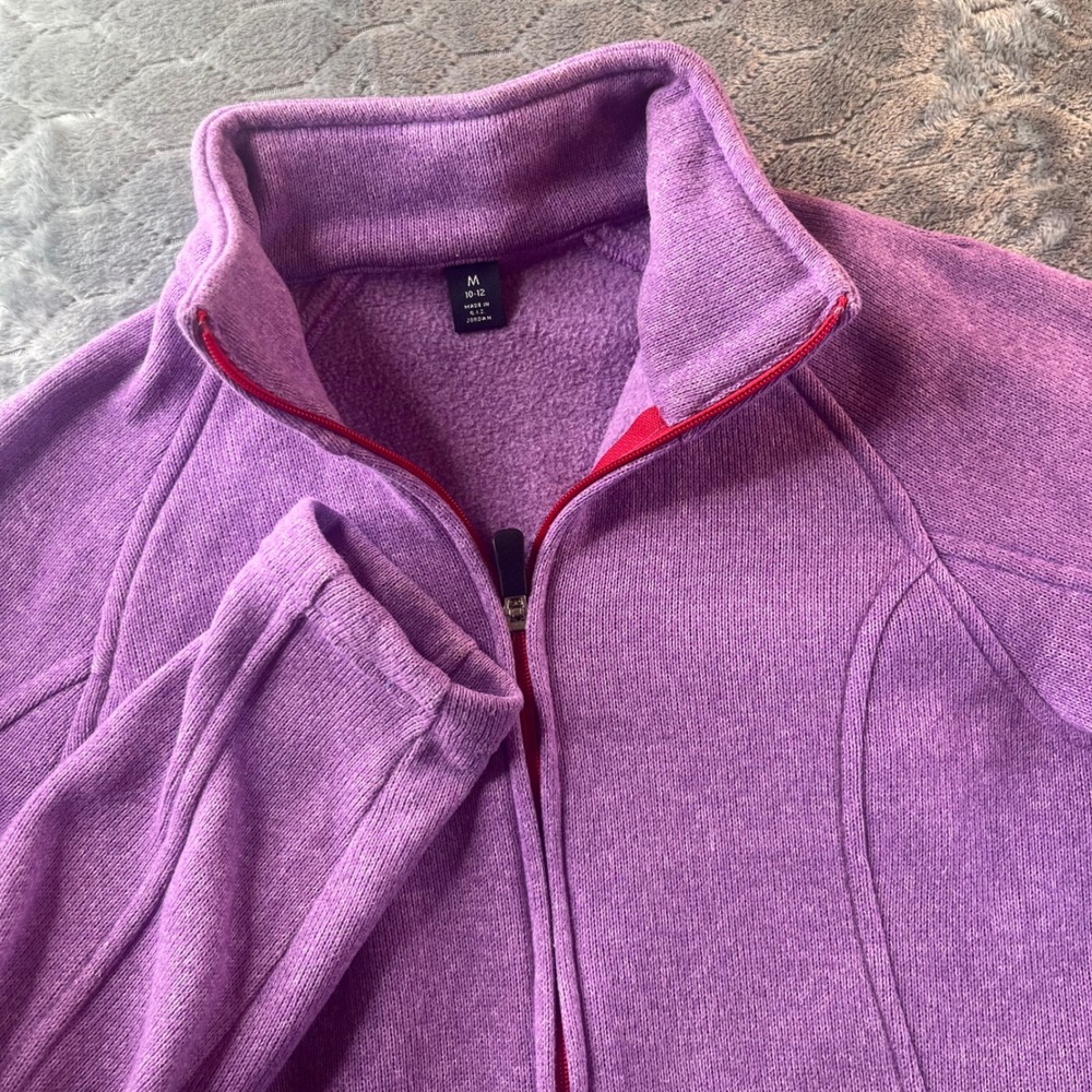 Lands End Purple Sweater Fleece Full Zip Jacket Mock Neck Womens Medium 10-12